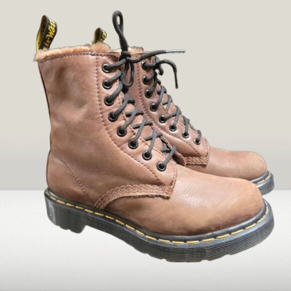 Dr. Martens 1460 Serena Women's Combat Fur Lined Boots Shoes - Picture 1 of 10